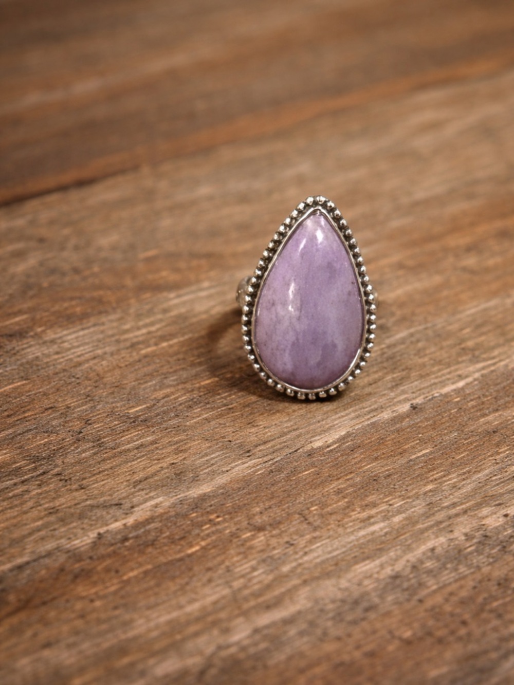Phosphosiderite Teardrop Ring Sterling Silver Lavender Stone Statement size 6